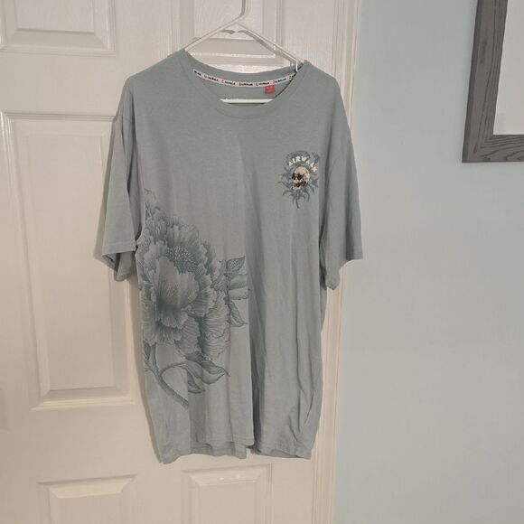 Airwalk Light Blue Graphic Tee with Floral and Skull Design - Picture 1 of 7
